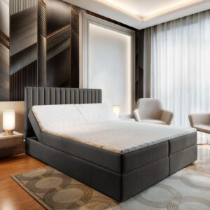 wohnli-moebel-suche-800000688068-1 BOXBETT MURLO 140x200 cm mit Matratze und Topper - Grau Holz MASSENO Möbel > Betten > Boxspringbetten Grau