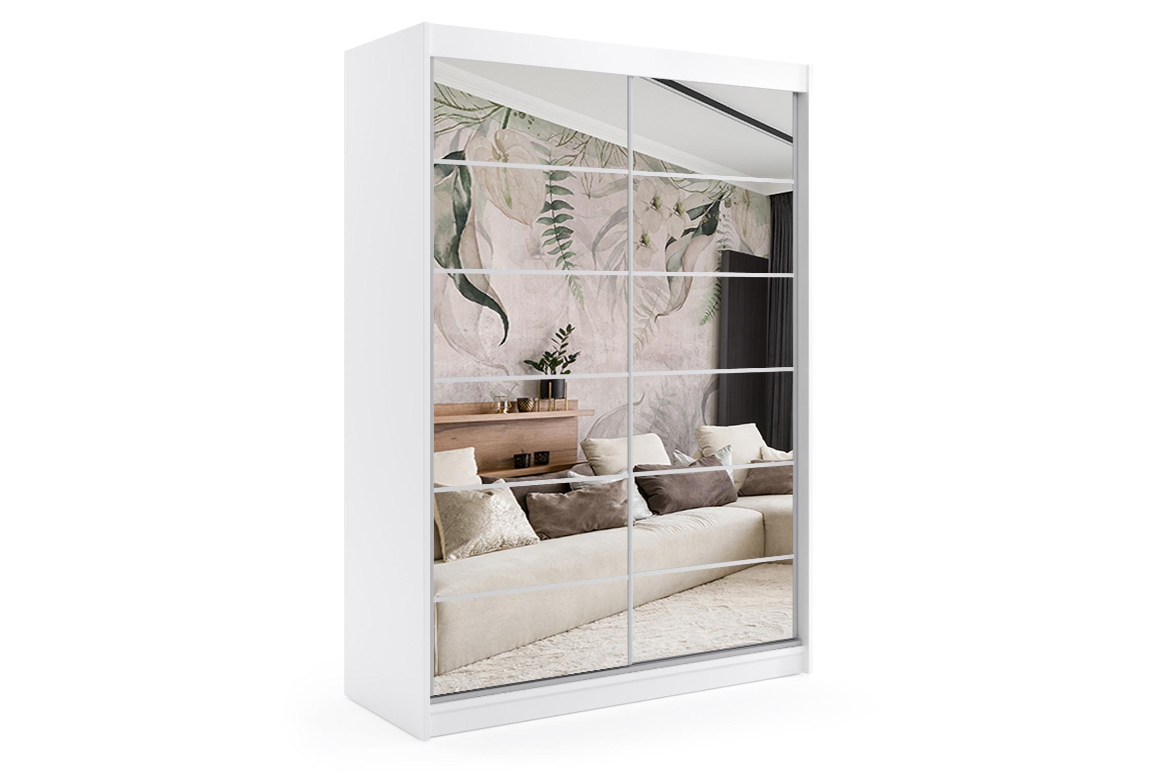 wohnli-moebel-suche-800000689458 Wohnli Möbelsuche - KLEIDERSCHRANK mit Spiegel-Schiebetüren und Aluminium-Leisten - FLORA - 150 cm Weiß
