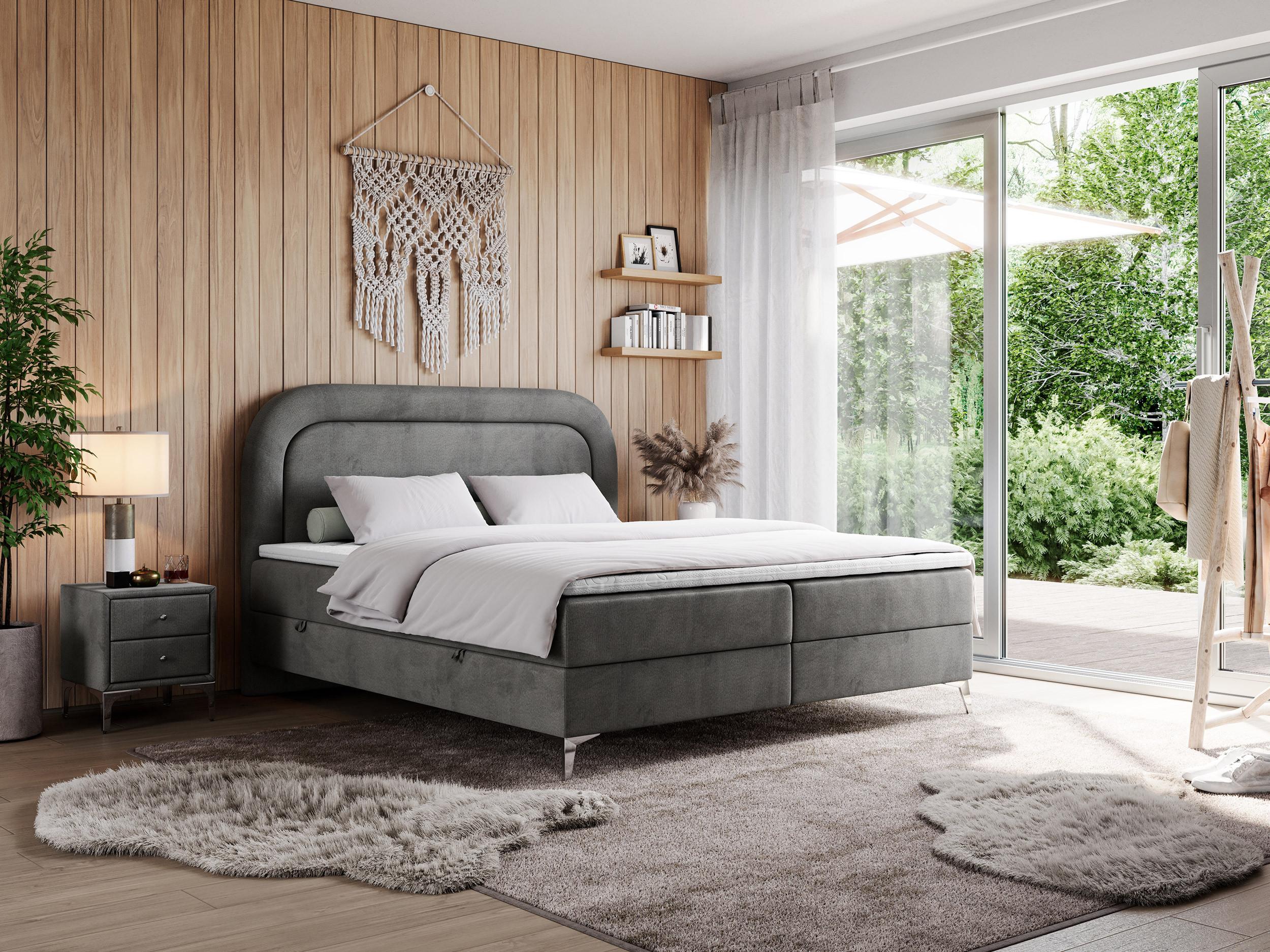 wohnli-moebel-suche-800000689695-1 BOXBETT EIRA 120/200 Dunkelgrau Velvet - H4 Textil MKS Möbel > Betten > Boxspringbetten Grau