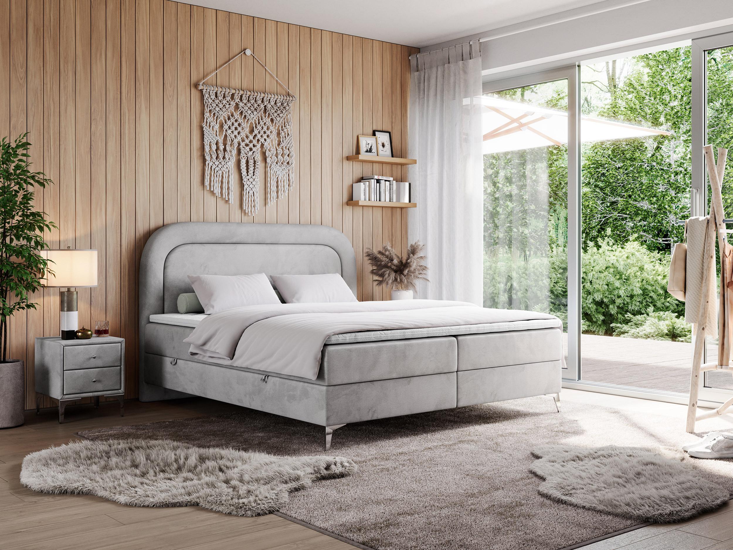 BOXBETT EIRA 140/200 Hellgrau Velvet - H3 Textil MKS Möbel > Betten > Boxspringbetten Grau