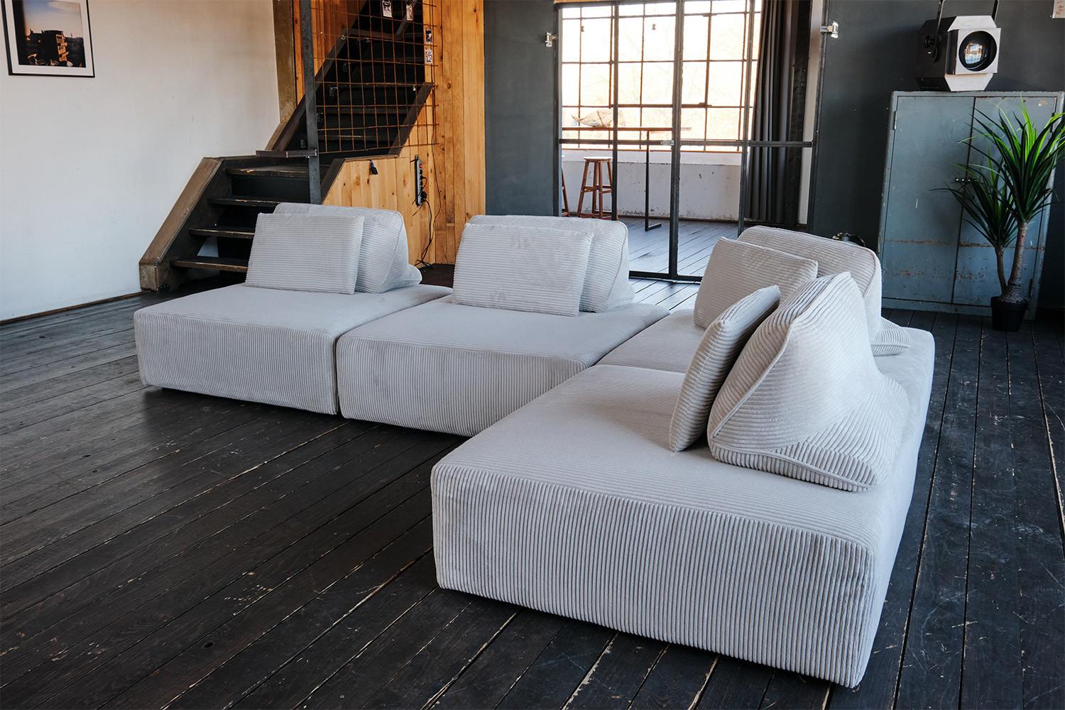 wohnli-moebel-suche-800000690263-1 MODULSOFA WIOLO SOFT 4 MODULE 4 KISSEN Hellgrau Cord Textil KAWOLA Möbel > Sofas & Couches > Sofas Grau