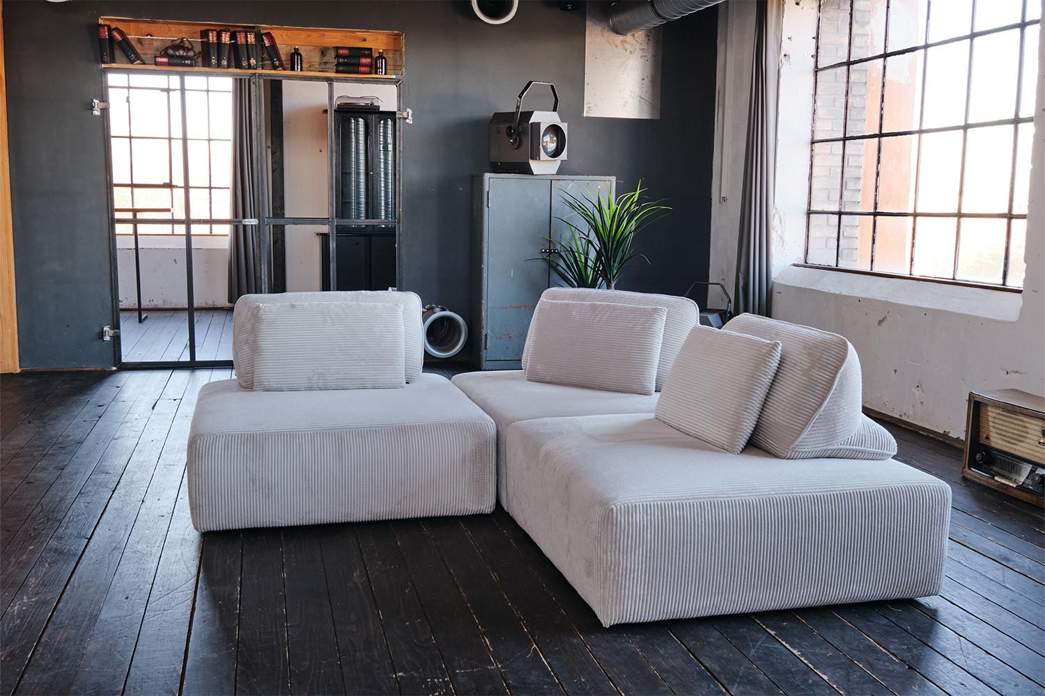 MODULSOFA WIOLO SOFT 3 MODULE 3 KISSEN Hellgrau Cord Textil KAWOLA Möbel > Sofas & Couches > Sofas Grau