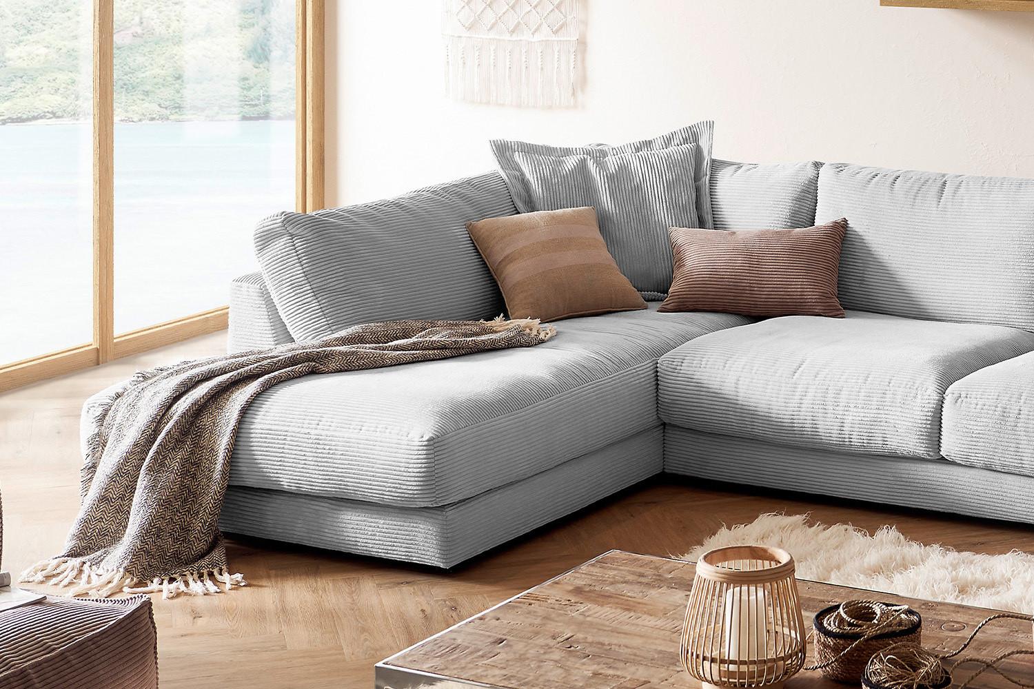 WOHNLANDSCHAFT MADELINE Hellgrau Cord Textil KAWOLA Möbel > Sofas & Couches > Wohnlandschaften > Wohnlandschaften U-Form Grau