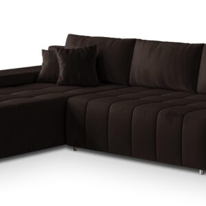 Wohnli Möbelsuche - ECKSOFA ALESE L-S Braun Velours-Stoff mit Schlaffunktion
