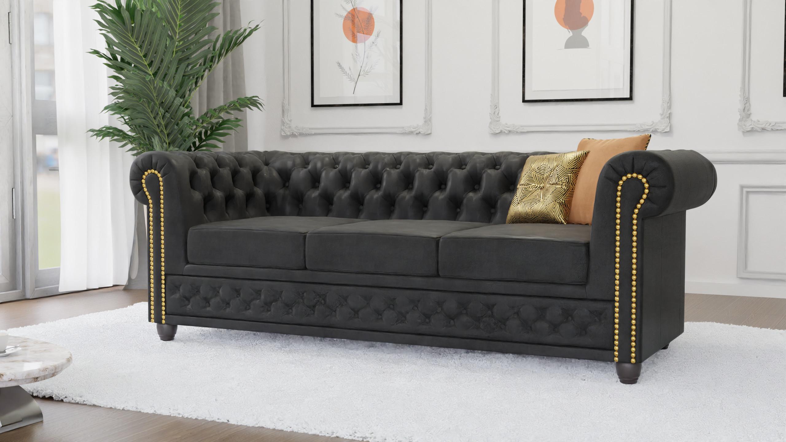 wohnli-moebel-suche-800000700048-1 CHESTERFIELD-SOFA 3-sitzer Flux Anthrazit Microfaser Vintageoptik Textil S-Style Möbel Möbel > Sofas & Couches > Sofas Anthrazit