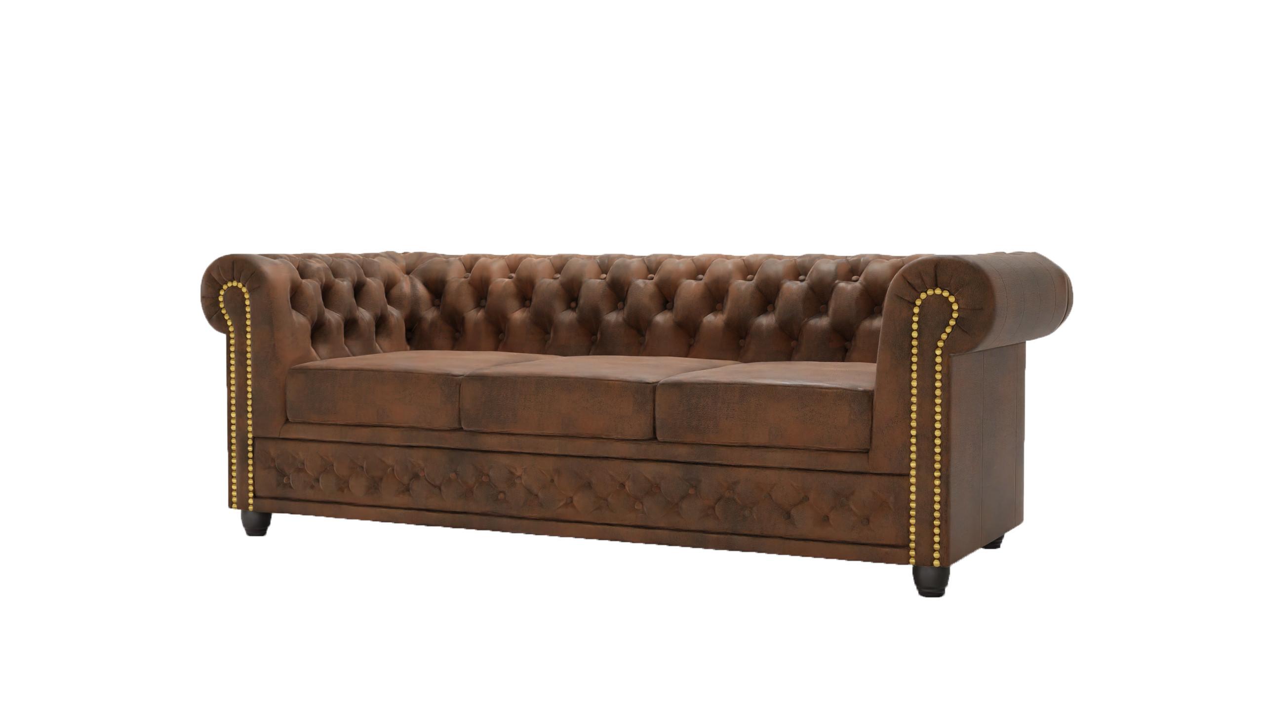 wohnli-moebel-suche-800000700050 Wohnli Möbelsuche - CHESTERFIELD-SOFA 3-sitzer Flux Braun Microfaser Vintageoptik