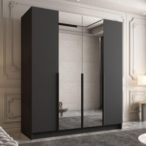 wohnli-moebel-suche-800000701219-1 KLEIDERSCHRANK Santi II Holzwerkstoff MIRJAN24 Möbel > Schränke > Kleiderschränke > Drehtürenschränke Schwarz