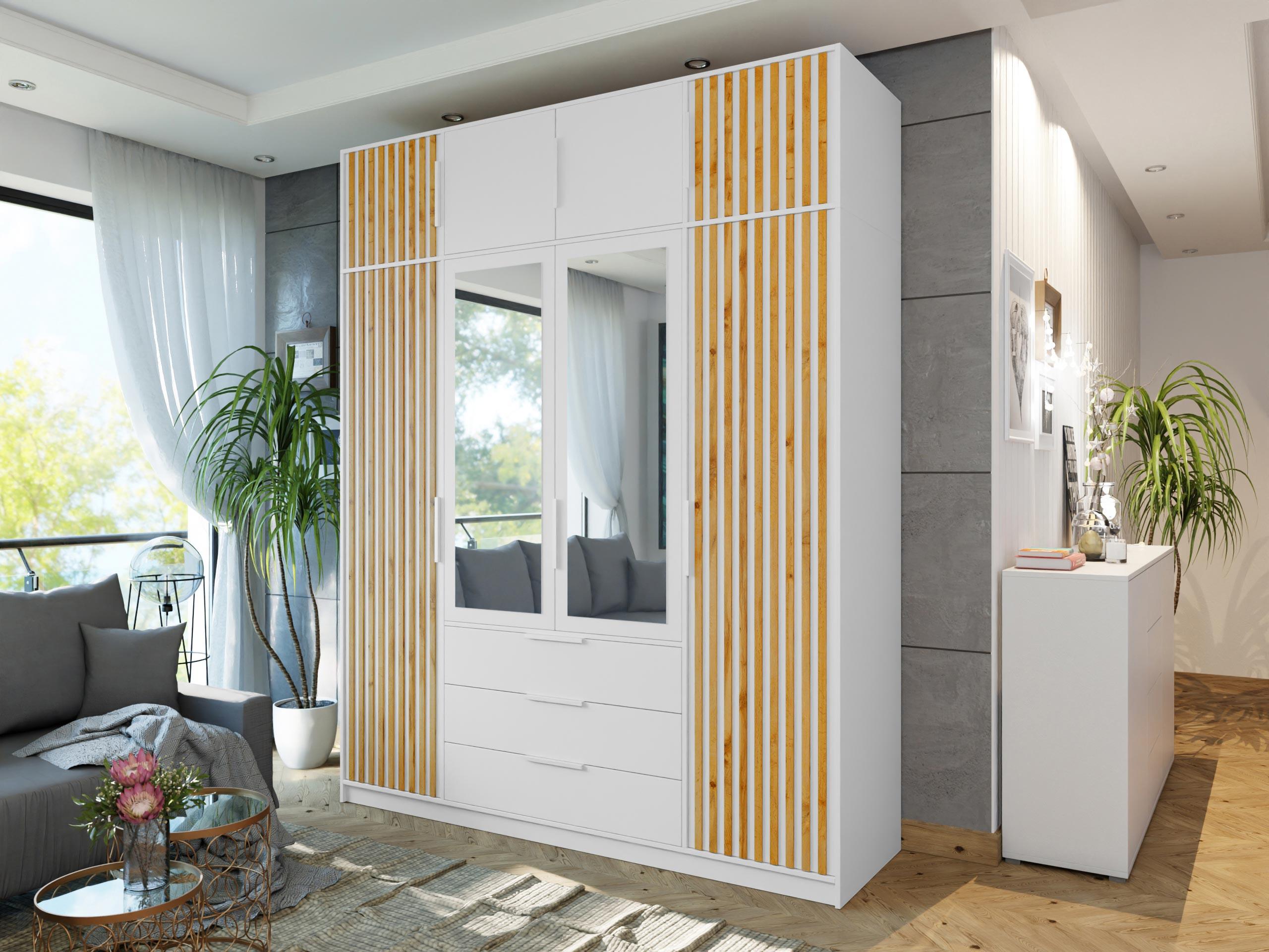 KLEIDERSCHRANK Bali Lux D4 mit Schrankaufsatz Holzwerkstoff MIRJAN24 Möbel > Schränke > Kleiderschränke Weiß