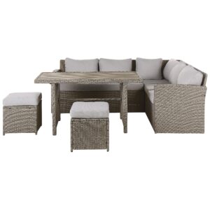 Wohnli Möbelsuche - LOUNGE SET 5-Sitzer Rattan Auflagen hellgrau Bardi