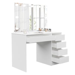 SCHMINKTISCH Bella Weiß 110 cm mit Spiegel und LED Beleuchtung Holzwerkstoff Idohome Möbel > Tische > Schminktische Weiß