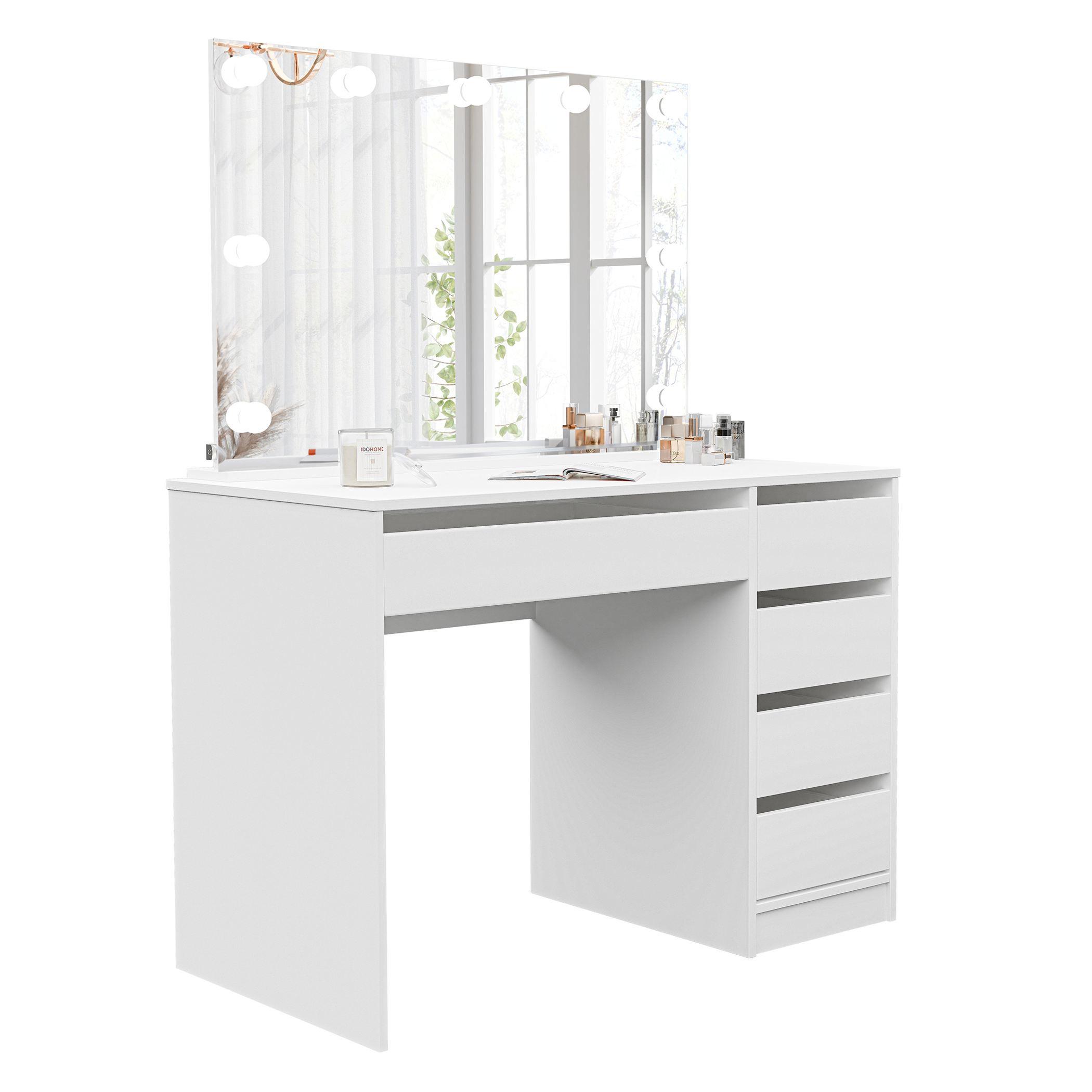 Wohnli Möbelsuche - SCHMINKTISCH Bella Weiß 110 cm mit Spiegel und LED Beleuchtung