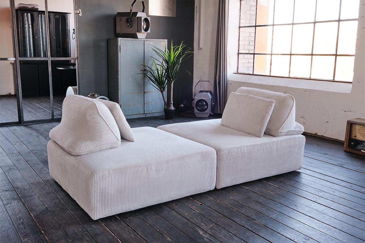 wohnli-moebel-suche-800000702508-1 MODULSOFA WIOLO SOFT 2 MODULE 2 KISSEN Hellgrau Cord Textil KAWOLA Möbel > Sofas & Couches > Sofas Grau