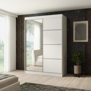 wohnli-moebel-suche-800000705200-1 SCHWEBETÜRENSCHRANK Paco 150/215/61 2-türig weiß mit Spiegel Holzwerkstoff Beautysofa Möbel > Schränke > Kleiderschränke > Schwebetürenschränke Weiß