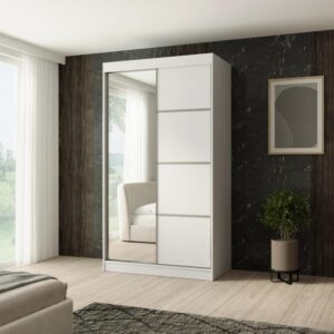 wohnli-moebel-suche-800000705292-1 SCHWEBETÜRENSCHRANK Paco 120/215/61 2-türig weiß mit Spiegel Holzwerkstoff Beautysofa Möbel > Schränke > Kleiderschränke > Schwebetürenschränke Weiß