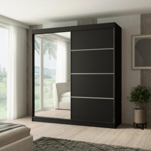 SCHWEBETÜRENSCHRANK Paco 200/215/61 2-türig schwarz mit Spiegel Holzwerkstoff Beautysofa Möbel > Schränke > Kleiderschränke > Schwebetürenschränke Schwarz