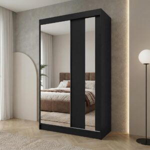 wohnli-moebel-suche-800000705491-1 SCHWEBETÜRENSCHRANK Gaja 120/216/61 schwarz mit Spiegel Holzwerkstoff Beautysofa Möbel > Schränke > Kleiderschränke > Schwebetürenschränke Schwarz