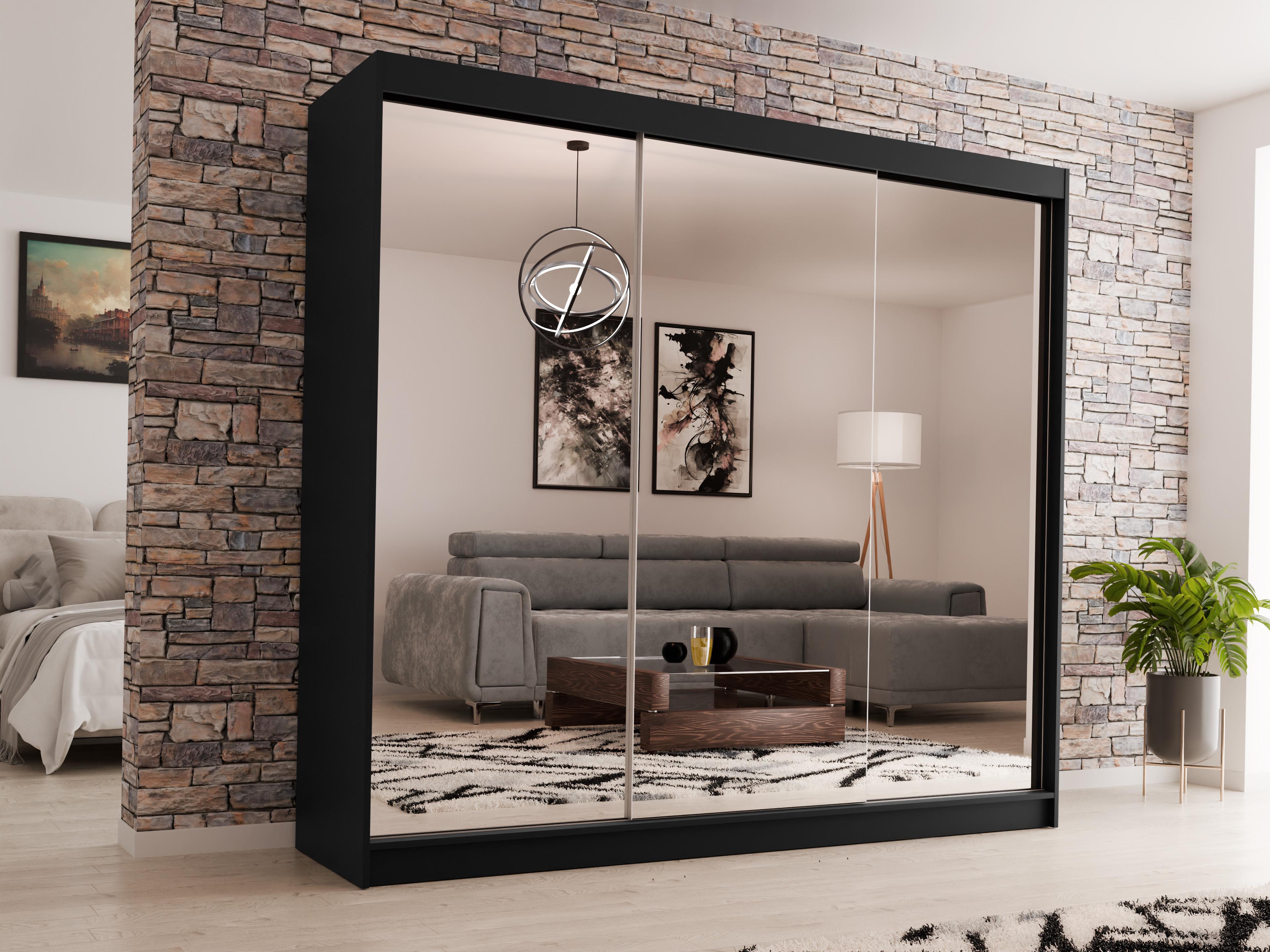 SCHWEBETÜRENSCHRANK Debra 240/216/61 schwarz mit Spiegel Holzwerkstoff Beautysofa Möbel > Schränke > Kleiderschränke > Schwebetürenschränke Schwarz