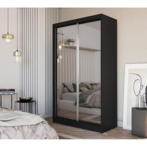 wohnli-moebel-suche-800000705594-1 SCHWEBETÜRENSCHRANK Debra 150/216/61 schwarz mit Spiegel Holzwerkstoff Beautysofa Möbel > Schränke > Kleiderschränke > Schwebetürenschränke Schwarz