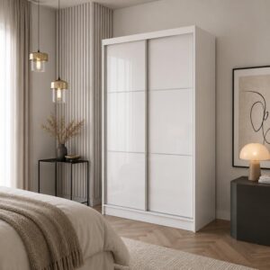 wohnli-moebel-suche-800000705727-1 SCHWEBETÜRENSCHRANK Viva 120/216/61 weiß mit Lacobel-Glas Holzwerkstoff Beautysofa Möbel > Schränke > Kleiderschränke > Schwebetürenschränke Weiß