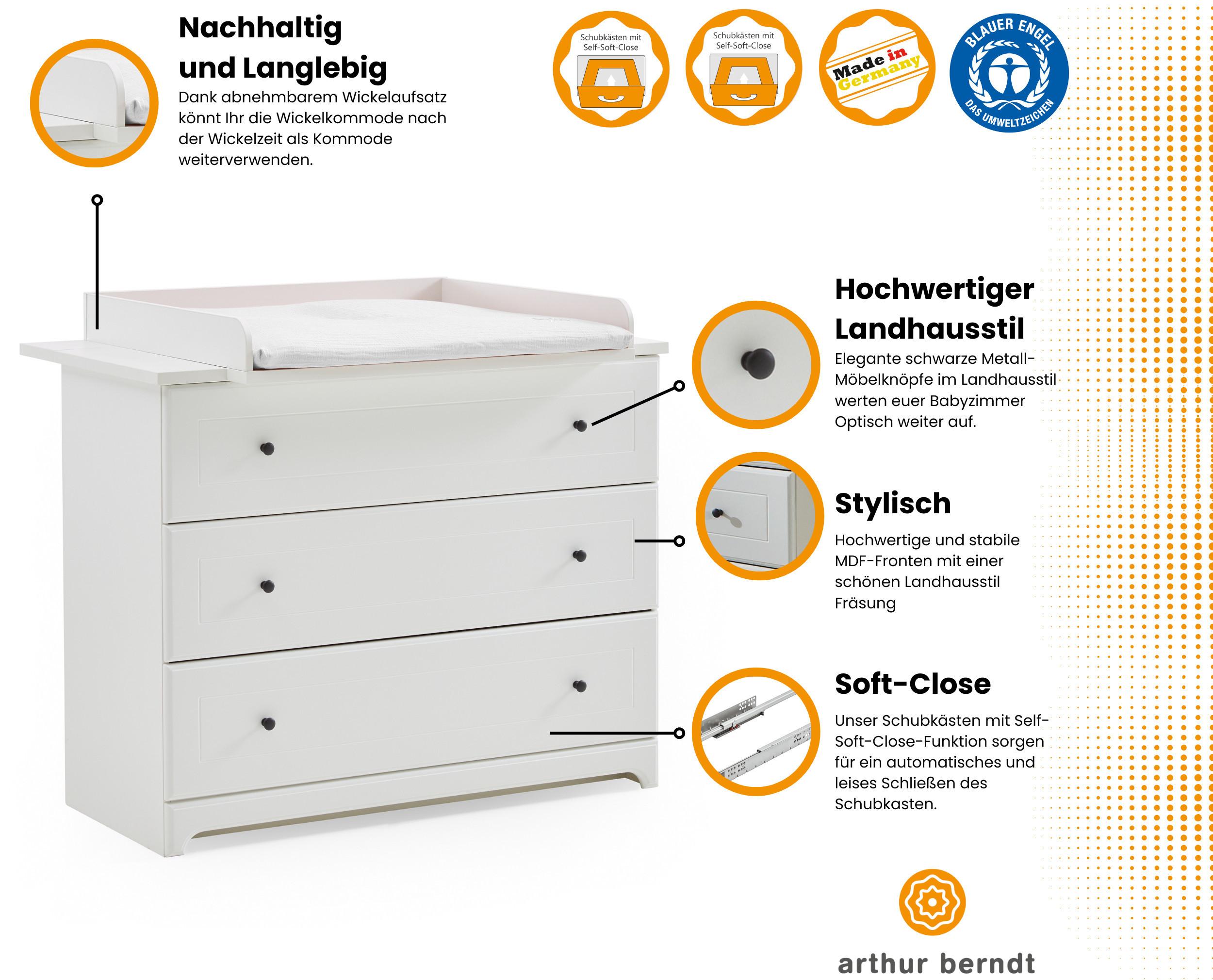WICKELKOMMODE Thilo Landhausstill Soft-Close Weiß Holzwerkstoff arthur berndt Möbel > Kommoden & Schubladenschränke > Wickelkommoden Weiß
