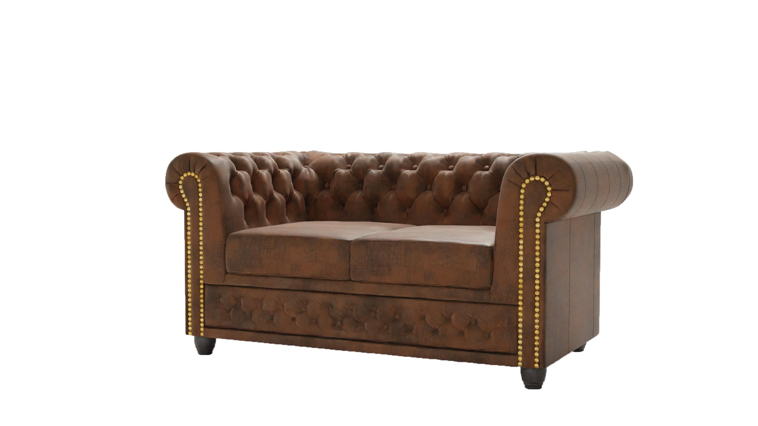 Wohnli Möbelsuche - CHESTERFIELD-SOFA 2-sitzer mit Schlaffunktion Flux Braun Microfaser Vintageoptik