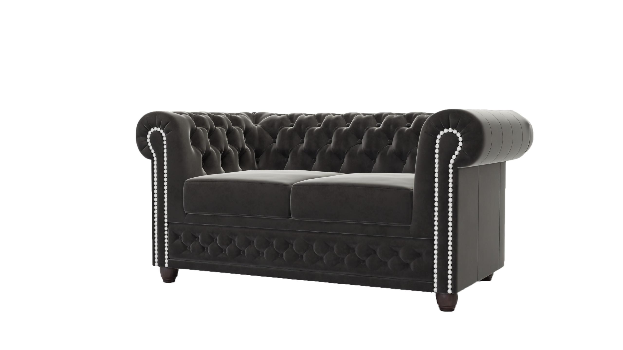 Wohnli Möbelsuche - CHESTERFIELD-SOFA 2-sitzer mit Schlaffunktion Nyx Schwarz Samt