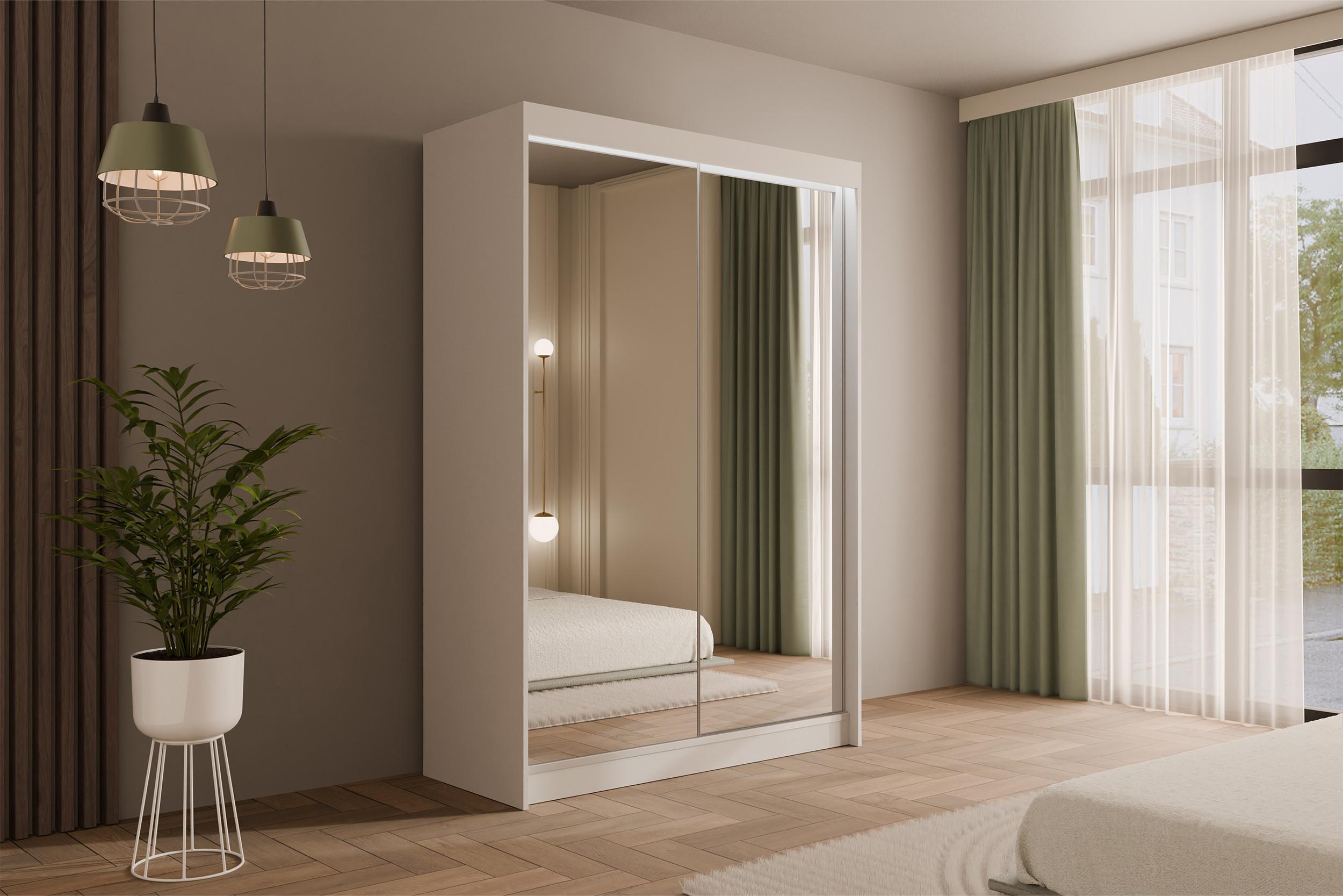 KLEIDERSCHRANK AMOHA mit LED - 150 cm - Weiß Holzwerkstoff ALTDECOR Möbel > Schränke > Kleiderschränke > Schwebetürenschränke Weiß
