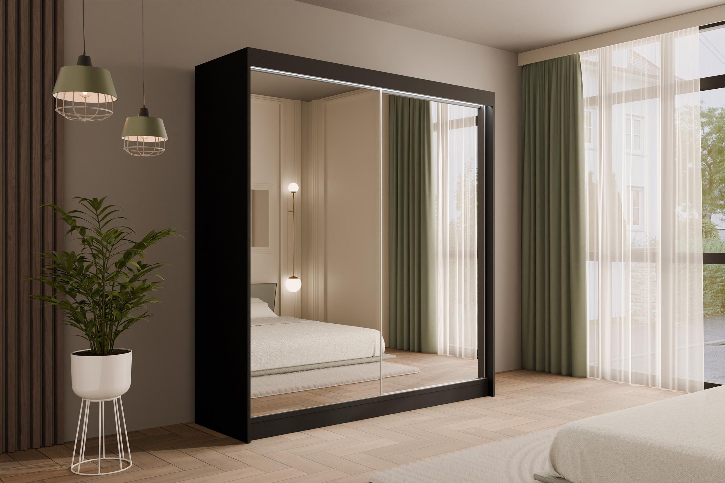 KLEIDERSCHRANK AMOHA mit LED - 200 cm - Schwarz Holzwerkstoff ALTDECOR Möbel > Schränke > Kleiderschränke > Schwebetürenschränke Schwarz