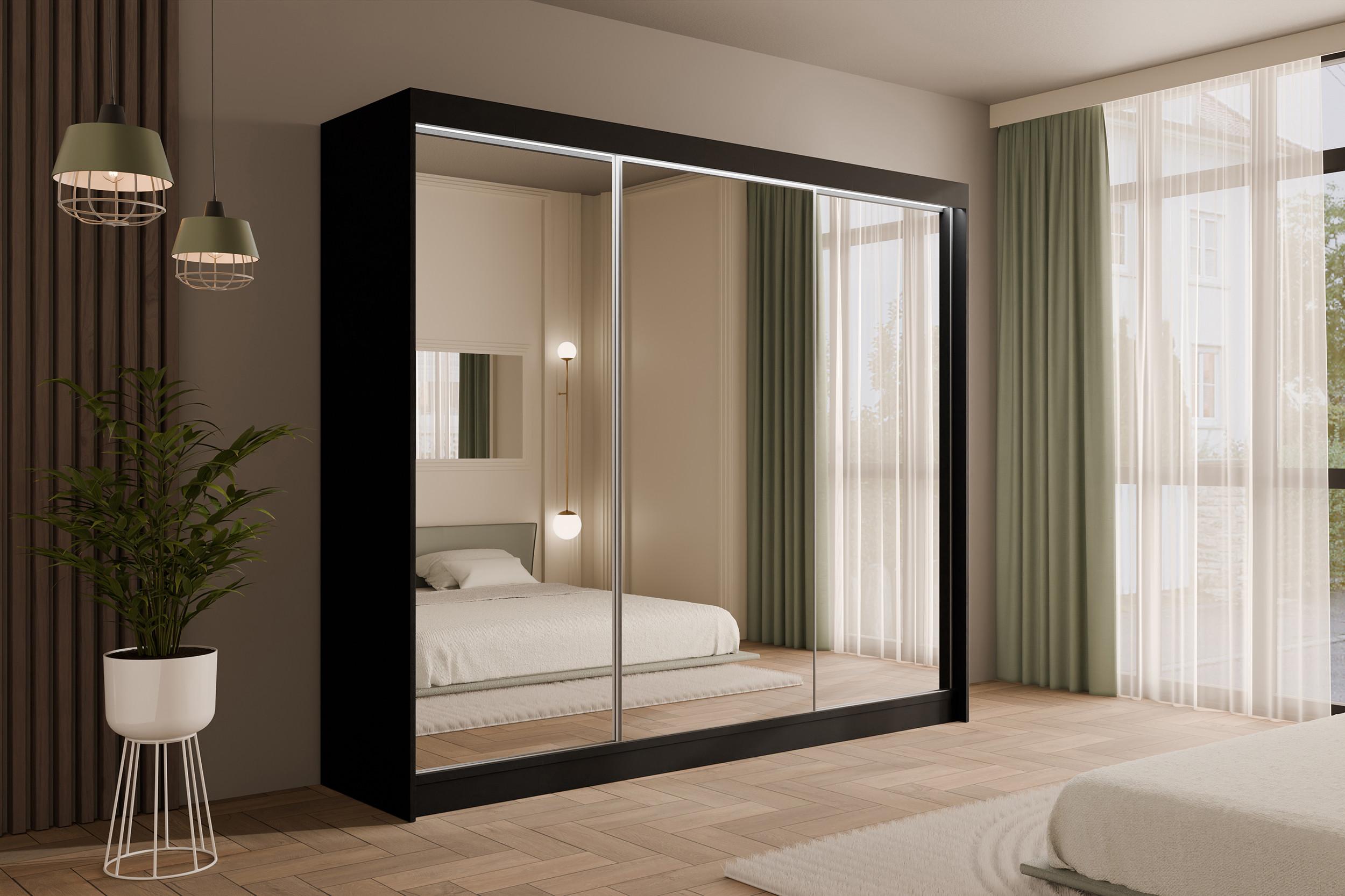 wohnli-moebel-suche-800000706364-1 KLEIDERSCHRANK AMOHA mit LED - 250 cm - Schwarz Holzwerkstoff ALTDECOR Möbel > Schränke > Kleiderschränke > Schwebetürenschränke Schwarz