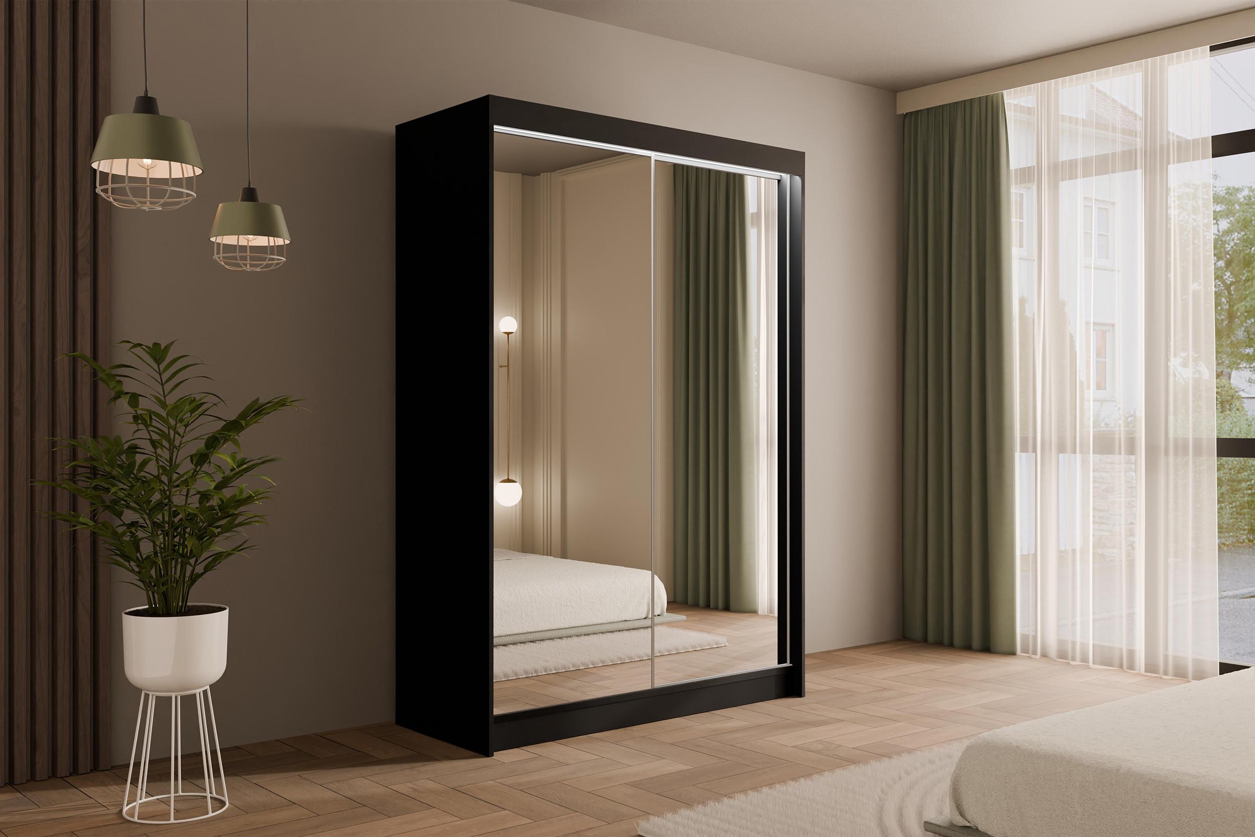 KLEIDERSCHRANK AMOHA mit LED - 120 cm - Schwarz Holzwerkstoff ALTDECOR Möbel > Schränke > Kleiderschränke > Schwebetürenschränke Schwarz