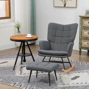 wohnli-moebel-suche-800000706377-1 SCHAUKELSTUHL Schwingsessel mit Hocker Armlehnsessel Relaxsessel mit Leinenoptik Textil HOMCOM Möbel > Sessel > Relaxsessel Grau
