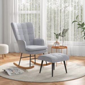 SCHAUKELSTUHL Schwingsessel mit Hocker Armlehnsessel Relaxsessel mit Leinenoptik Textil HOMCOM Möbel > Sessel > Relaxsessel Grau