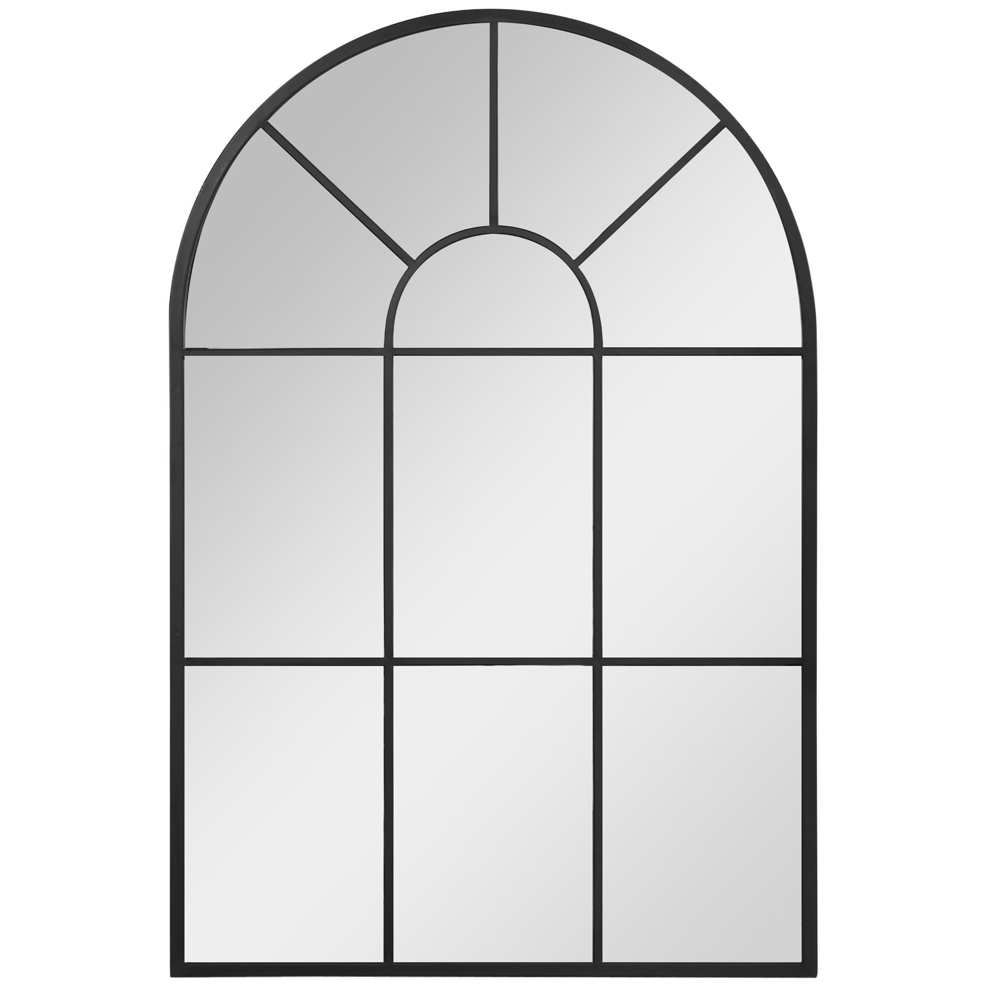 Wohnli Möbelsuche - 91 x 60 cm Wandspiegel Bogenfenster-Spiegel Wohnzimmerspiegel Schwarz Metall
