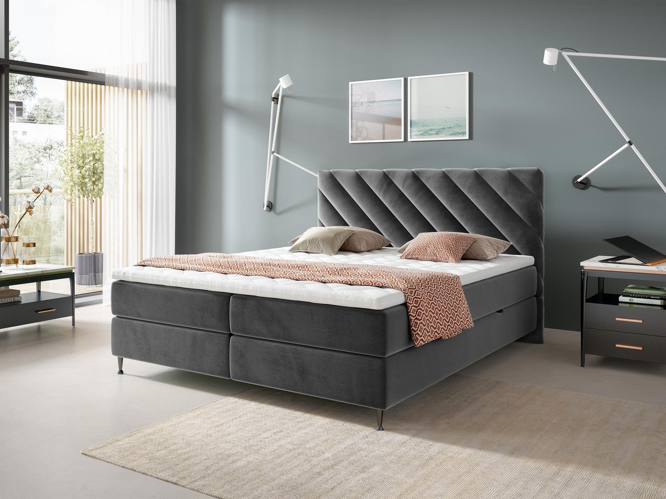 BOXBETT Enzo - H3 Textil MIRJAN24 Möbel > Betten > Boxspringbetten Grau
