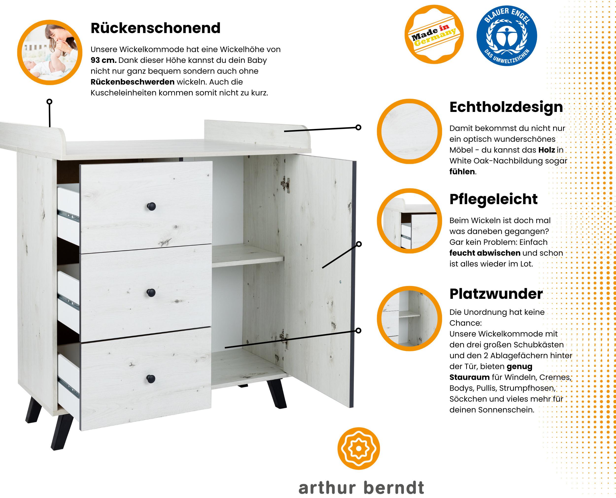 wohnli-moebel-suche-800000711401-1 WICKELKOMMODE Lavea Landhausstil White Oak Holzwerkstoff arthur berndt Möbel > Kommoden & Schubladenschränke > Wickelkommoden Weiß