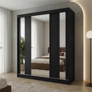 wohnli-moebel-suche-800000716682-1 SCHWEBETÜRENSCHRANK Gaja 180/216/61 schwarz mit Spiegel Holzwerkstoff Beautysofa Möbel > Schränke > Kleiderschränke > Schwebetürenschränke Schwarz