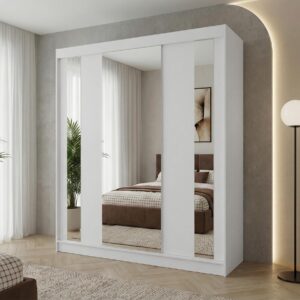 wohnli-moebel-suche-800000716685-1 SCHWEBETÜRENSCHRANK Gaja 180/216/61 weiß mit Spiegel Holzwerkstoff Beautysofa Möbel > Schränke > Kleiderschränke > Schwebetürenschränke Weiß