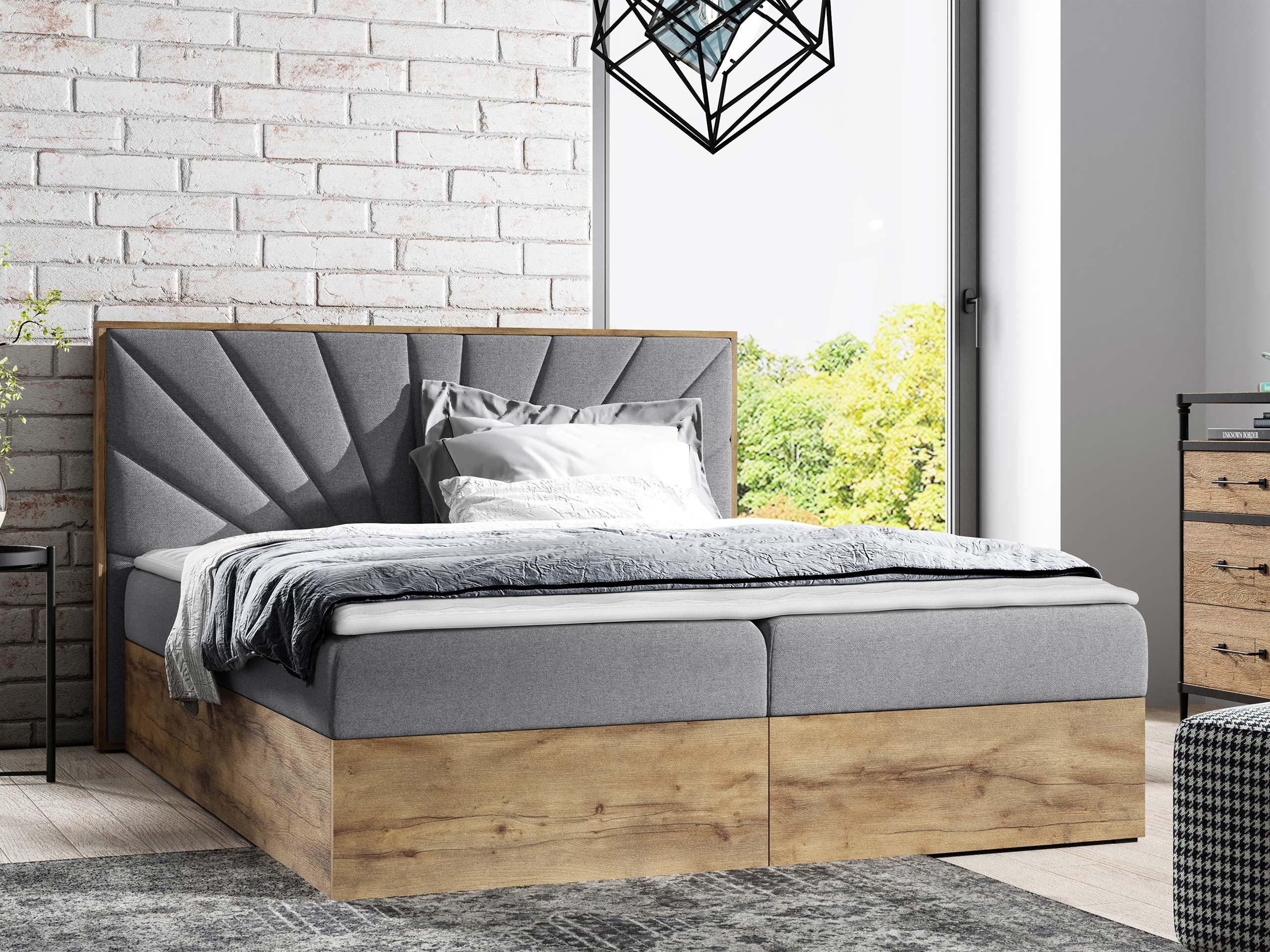BOXBETT Wood 7 - H3 Textil MIRJAN24 Möbel > Betten > Boxspringbetten Grau