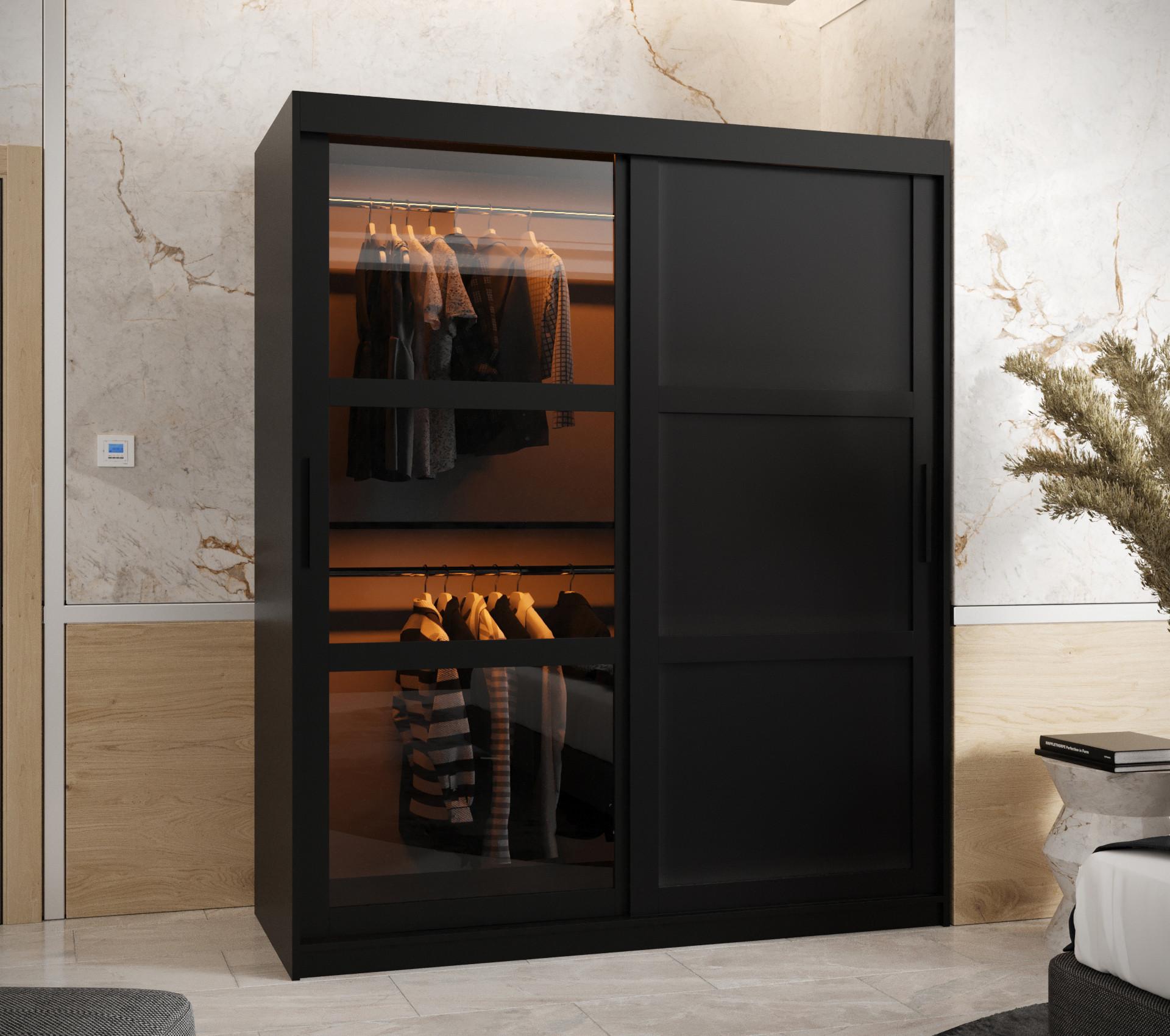 wohnli-moebel-suche-800000717573-1 SCHWEBETÜRENSCHRANK 200/150/62 2-türig Holz Abiks Möbel Möbel > Schränke > Kleiderschränke > Schwebetürenschränke Schwarz