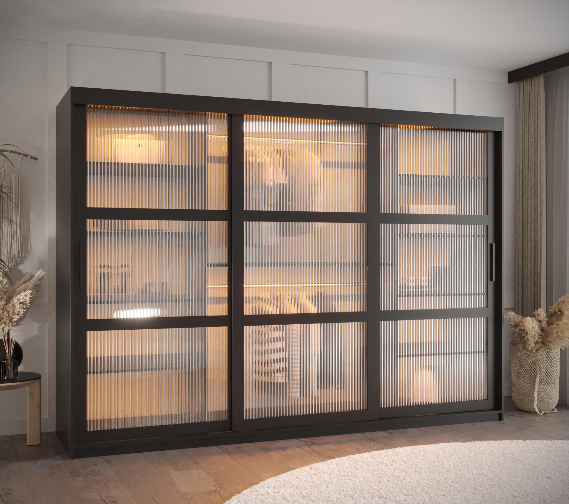wohnli-moebel-suche-800000717578-1 SCHWEBETÜRENSCHRANK 200/250/62 3-türig Holz Abiks Möbel Möbel > Schränke > Kleiderschränke > Schwebetürenschränke Schwarz