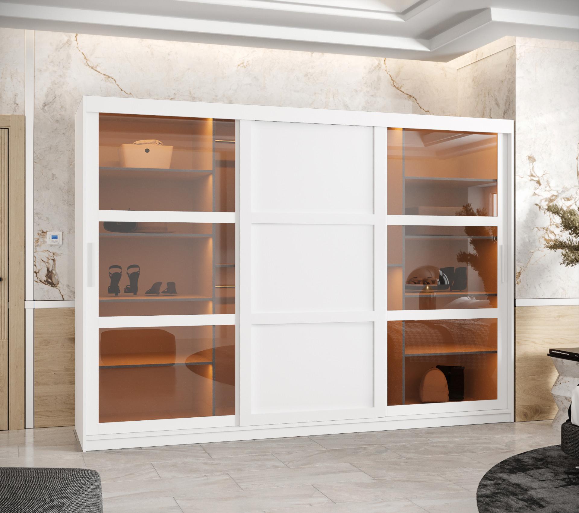 wohnli-moebel-suche-800000717595-1 SCHWEBETÜRENSCHRANK 200/250/62 3-türig Holz Abiks Möbel Möbel > Schränke > Kleiderschränke > Schwebetürenschränke Weiß