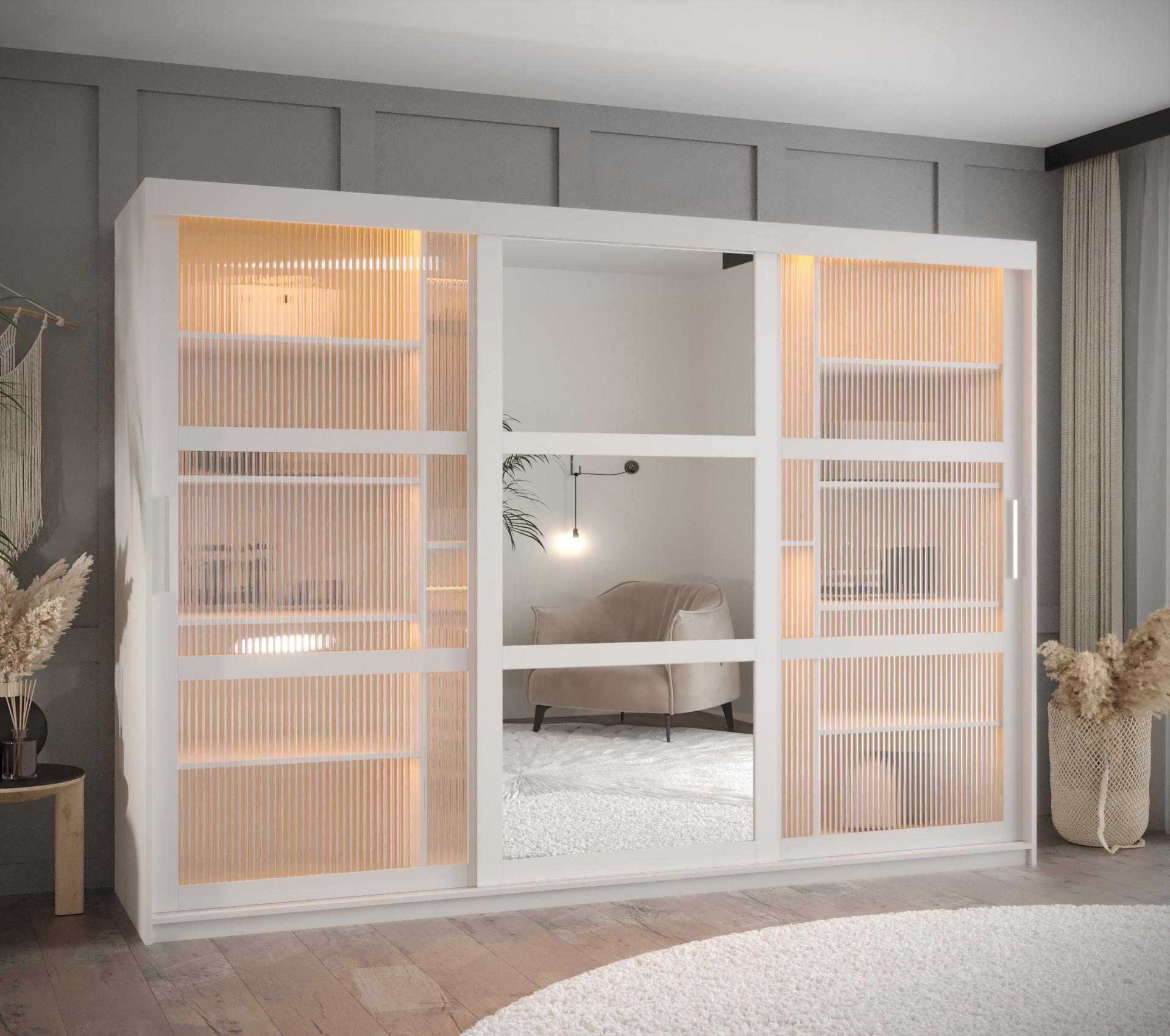 wohnli-moebel-suche-800000717597-1 SCHWEBETÜRENSCHRANK 200/250/62 3-türig Holz Abiks Möbel Möbel > Schränke > Kleiderschränke > Schwebetürenschränke Weiß