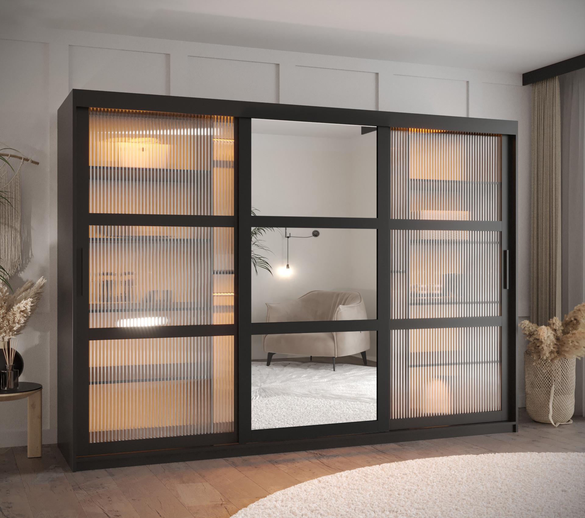 wohnli-moebel-suche-800000717618-1 SCHWEBETÜRENSCHRANK 200/250/62 3-türig Holz Abiks Möbel Möbel > Schränke > Kleiderschränke > Schwebetürenschränke Schwarz