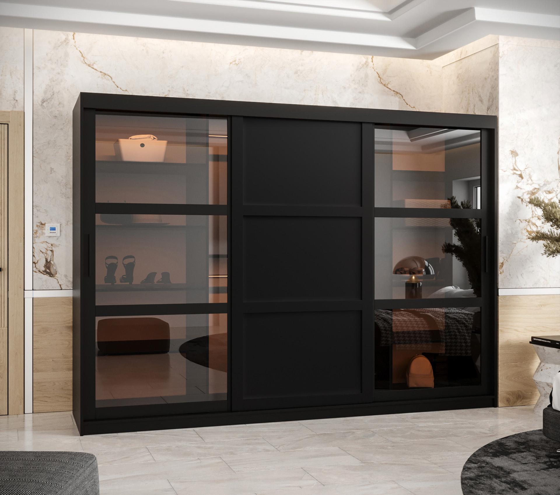 wohnli-moebel-suche-800000717624-1 SCHWEBETÜRENSCHRANK 200/250/62 3-türig Holz Abiks Möbel Möbel > Schränke > Kleiderschränke > Schwebetürenschränke Schwarz