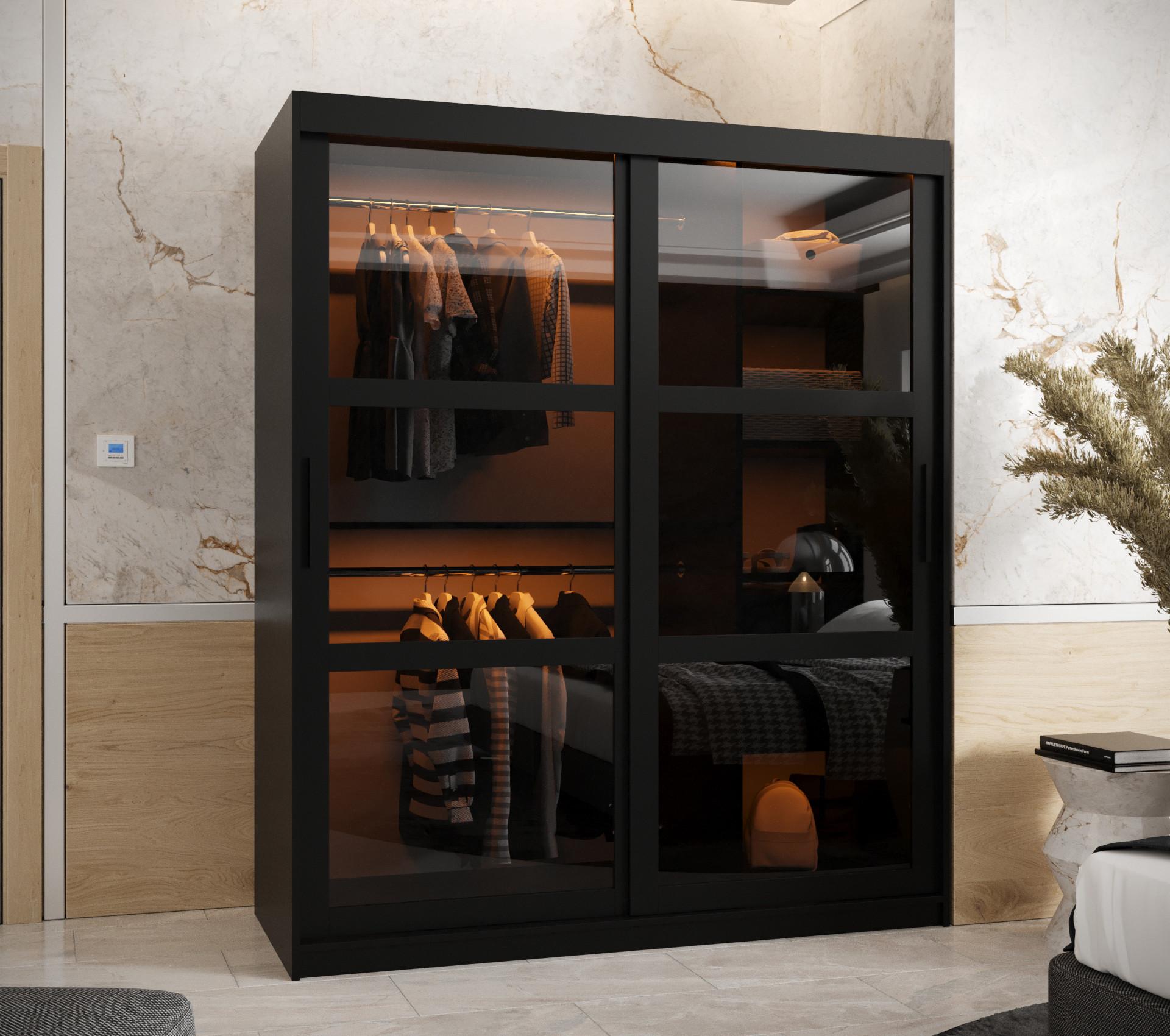 wohnli-moebel-suche-800000717672-1 SCHWEBETÜRENSCHRANK 200/150/62 2-türig Holz Abiks Möbel Möbel > Schränke > Kleiderschränke > Schwebetürenschränke Schwarz