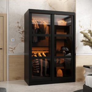 SCHWEBETÜRENSCHRANK 200/120/62 2-türig Holz Abiks Möbel Möbel > Schränke > Kleiderschränke > Schwebetürenschränke Schwarz