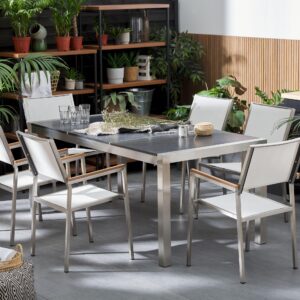 wohnli-moebel-suche-800000718165-1 GARTENTISCH Edelstahl/Naturstein schwarz geflammt 180/90 cm Grosseto Stein Beliani Garten & Outdoor > Gartenmöbel > Gartentische Grau