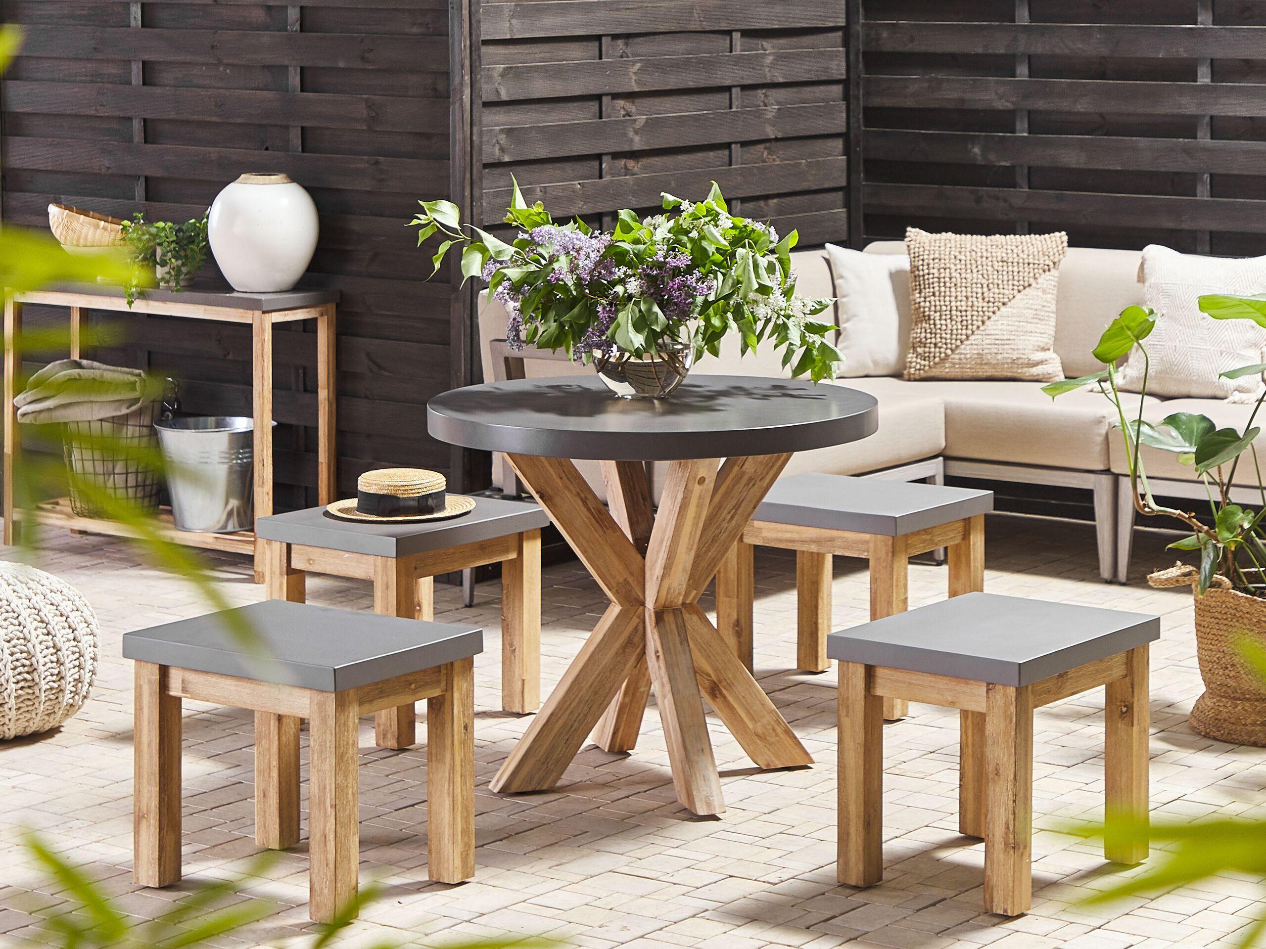GARTENTISCH Faserzement grau 90 cm Olbia Stein Beliani Garten & Outdoor > Gartenmöbel > Gartentische Grau