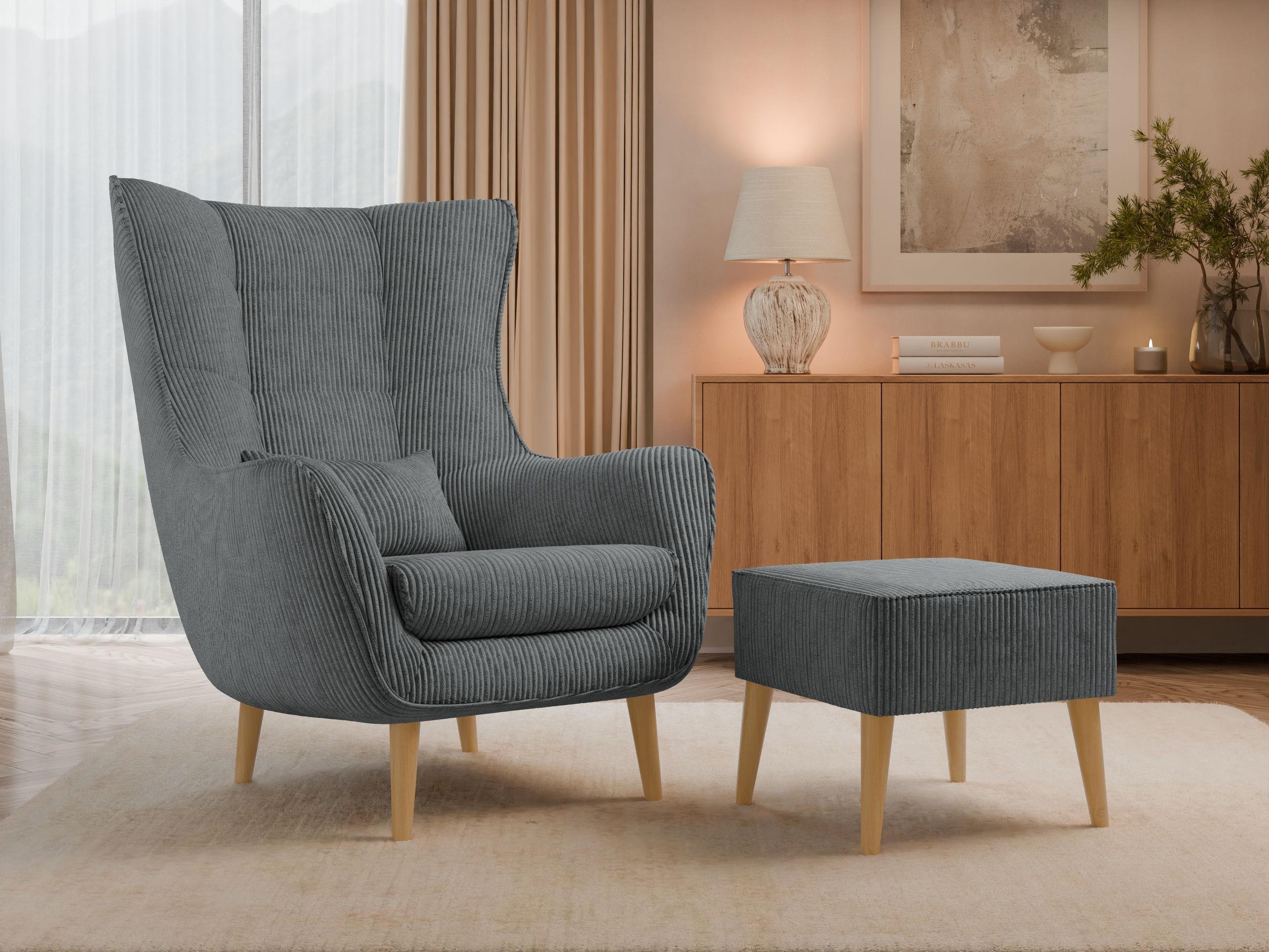 SESSEL Estjano Cord mit Fußbank Textil MIRJAN24 Möbel > Sessel > Polstersessel Grau