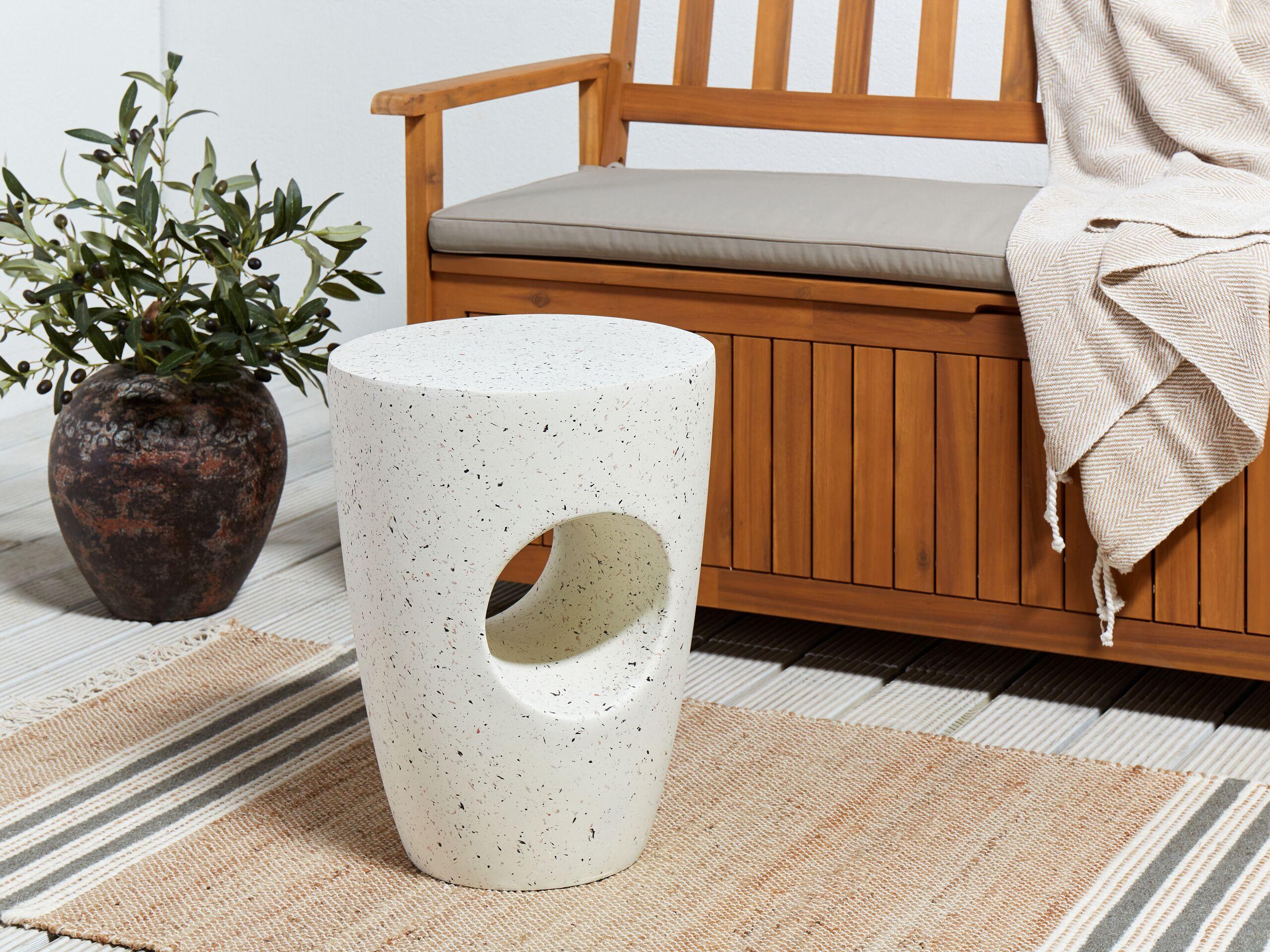 BEISTTELLTISCH Beton cremeweiß Terrazzo Optik rund 37 cm Edolo Stein Beliani Möbel > Tische > Beistelltische Weiß